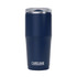 A drink bottle in navy blue with a clear lid, featuring a logo. Suitable for travel and on-the-go use.