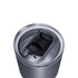 A drink bottle with a silver finish and a clear lid featuring a black sliding closure.