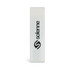 A mini lint roller in a sleek white design, featuring a logo on one side.
