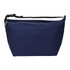 A navy blue cooler bag with a shoulder strap and a front pocket, featuring a logo.