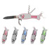 A multitool in the shape of a fish, available in various colours, featuring a knife, corkscrew, and bottle opener.
