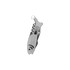 A silver multitool shaped like a fish, featuring various tools and a keyring attachment.