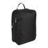 A black compression packing cube with a handle, featuring zippered compartments and a sleek design.