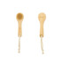 A natural wooden face brush with a soft bristle head and a rope handle, featuring branding on the handle.