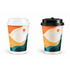 Double walled paper cups in white and black, featuring a modern abstract design in orange, teal, and cream.