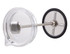 A glass coffee press with a stainless steel plunger and a black rubber base, featuring a sleek design.