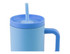 A drink bottle featuring a light blue insulated design, with a straw and handle. It has a branding logo on the side.