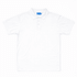 A white polo shirt featuring a collar and button placket, with a logo on the inside neck.