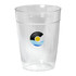 A drink bottle in clear plastic featuring a logo with waves and a sun design.