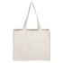 A canvas bag in a light cream colour with two long handles and a simple design, featuring a logo.