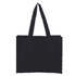 A black canvas bag with two handles and a simple design, featuring a logo on one side.