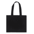 A black canvas bag with two long handles and an empty design, featuring a logo or branding.