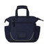 A navy blue bag with multiple pockets, short handles, and a sleek design. It features a logo on the front.