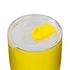A drink bottle in bright yellow with a clear lid and yellow opening mechanism, displaying a sleek design.