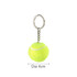 A yellow tennis ball keyring with a silver metal chain, measuring 4cm in diameter.