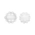 A white Popper Ball featuring a textured surface with rounded protrusions and a flat section on one side.