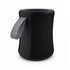 A black speaker with a textured fabric exterior and a grey handle. It has a modern cylindrical design.