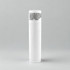 A white lip balm tube with a rounded cap, featuring ingredient information on the label.
