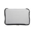A grey zippered pouch with a black trim, featuring a plain exterior without any visible logos or text.