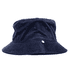 A navy cord bucket hat with a wide brim and a small logo on the front.