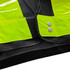 A reflective yellow safety vest with black mesh, featuring adjustable snaps and pockets. Includes a logo.