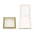 A square, gold-accented gift box with a removable lid, featuring a plain, white interior.