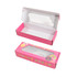A large pink gift box with a rectangular window, featuring an inner box for donut socks. One box is open, revealing the interior.
