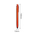 An orange ballpoint pen with a touchscreen stylus tip, featuring a clip and dimensions of 140mm by 13mm.