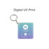 A square acrylic keychain in a gradient of blue and green, featuring a digital music player design and a keyring.