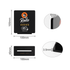 A black acrylic menu stand featuring a slot at the top and a logo. Dimensions are 105mm x 100mm.