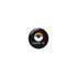 A round black sticker featuring a rainbow design above the word "rainbow" in white text.