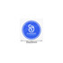 A round blue sticker featuring a logo, measuring 25mm in diameter, with white design elements.
