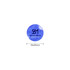 A round blue sticker with a logo and text, measuring 25mm in diameter.