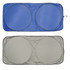 A solar car sun shade featuring two circular sections, one side is blue and the other is silver.