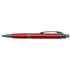 A metal pen in vibrant red with a textured grip and silver accents, featuring a clip and branding.