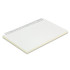 A medium-sized notebook with a spiral binding and blank cream pages. It has a plain cover.