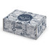 A patterned die-cut box in blue and white with a locking lid, featuring a variety of bread-related illustrations and logos.