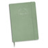 A green foil-printed notebook with a logo and an elastic closure, suitable for office and business use.