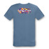 A blue unisex T-shirt featuring a vibrant Colourflex transfer design on the back, complete with a logo.