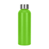 A drink bottle in vibrant green, made from recycled aluminium with a stainless steel lid and features a logo.