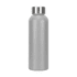 A drink bottle made of recycled aluminium in a sleek silver finish. Features a metal screw-on lid and a logo.