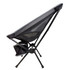 A camping chair in grey with a mesh back and a cup holder, featuring a collapsible frame.