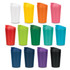 A collection of Corsica Coffee Cups in various colours: white, yellow, orange, pink, green, blue, purple, and black.