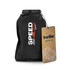 A black towel bag with a tag featuring the Frontier Rapid Dry Towel. It has a logo and a mountain design.