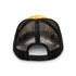 A trucker cap featuring a full colour patch on the front and a black mesh back.
