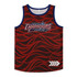 A red and blue youth active tank top featuring a wave pattern and a logo.