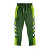 Custom men's active pants in green with white and lime accents, featuring a logo on the leg.