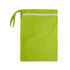 A lime green zippered bag with a handle, featuring a white zipper across the top. It has a smooth fabric finish.