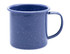 A dark blue enamel mug with a speckled finish and a sturdy handle, measuring 350ml and 8cm in height.