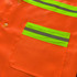 An orange button-down safety vest featuring reflective green stripes and a pocket.